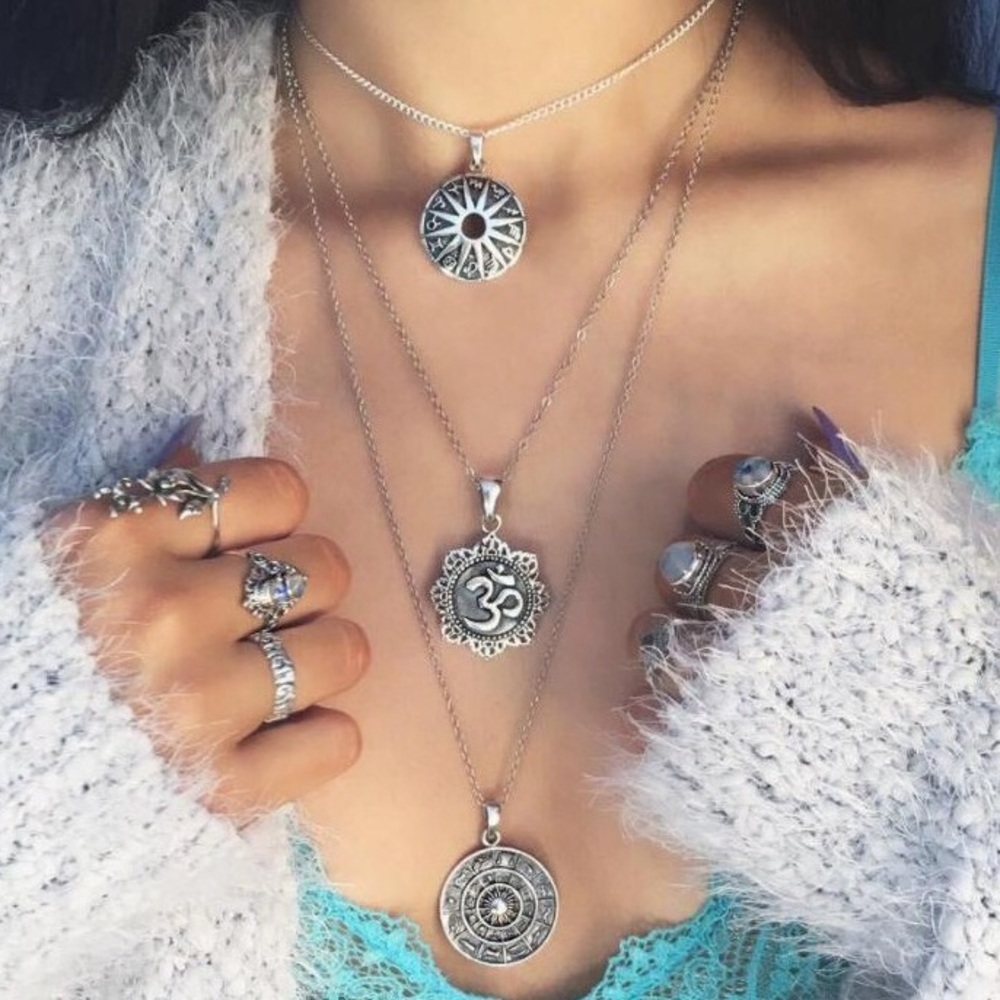Namaste multi-layered silver color chain